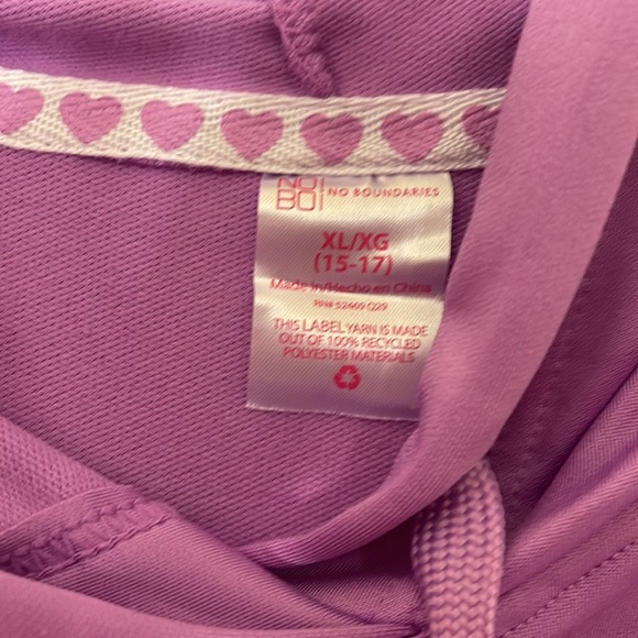 NWOT Purple and White Hoodie w/white snaps that open on sides “Love!” - Picture 4 of 5